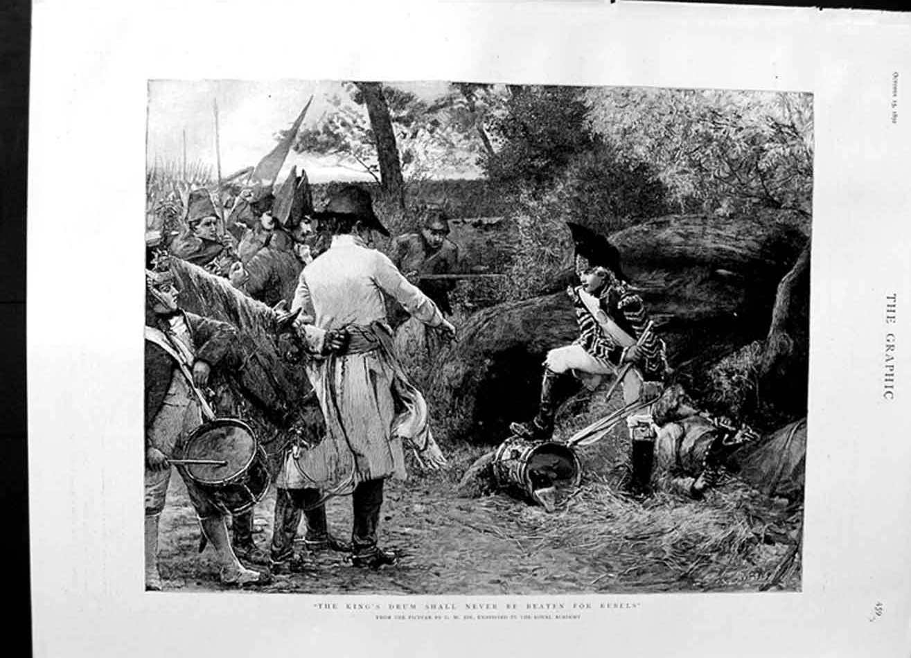 Original Old Antique Print 1892 Siers King'S Drum War Horse Country Fine Art