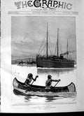Original Old Antique Print 1892 Scene Saulte Ste. Marie River Lake America Ship