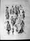 Original Old Antique Print 1892 Ladies Fashion Coats Dresses Umbrella Victorian