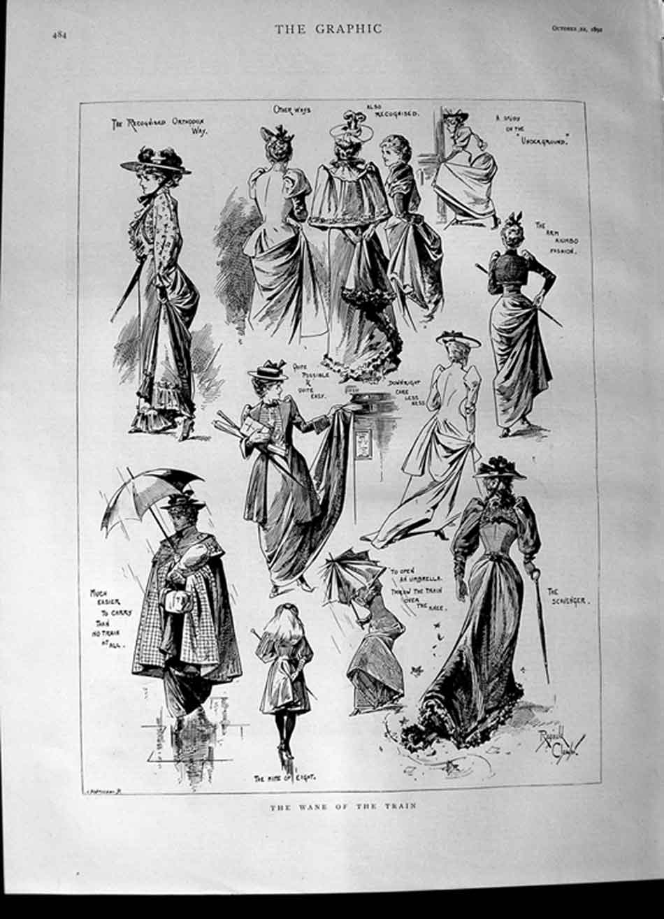 Original Old Antique Print 1892 Ladies Fashion Coats Dresses Umbrella Victorian