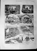 Original Old Antique Print 1892 Cruise Dusky Maid Manitoban Waters Yacht 19th