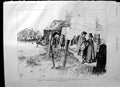 Original Old Antique Print 1892 Peasants Bourgogne Church Sunday Service Graves