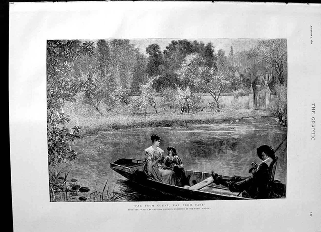 Old Antique Print 1892 Davidson Knowles Fine Art River Boat Family Scene 19th