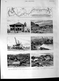Original Old Antique Print 1892 Panama Canal Works Mons. De Lesseps Paraiso Fox
