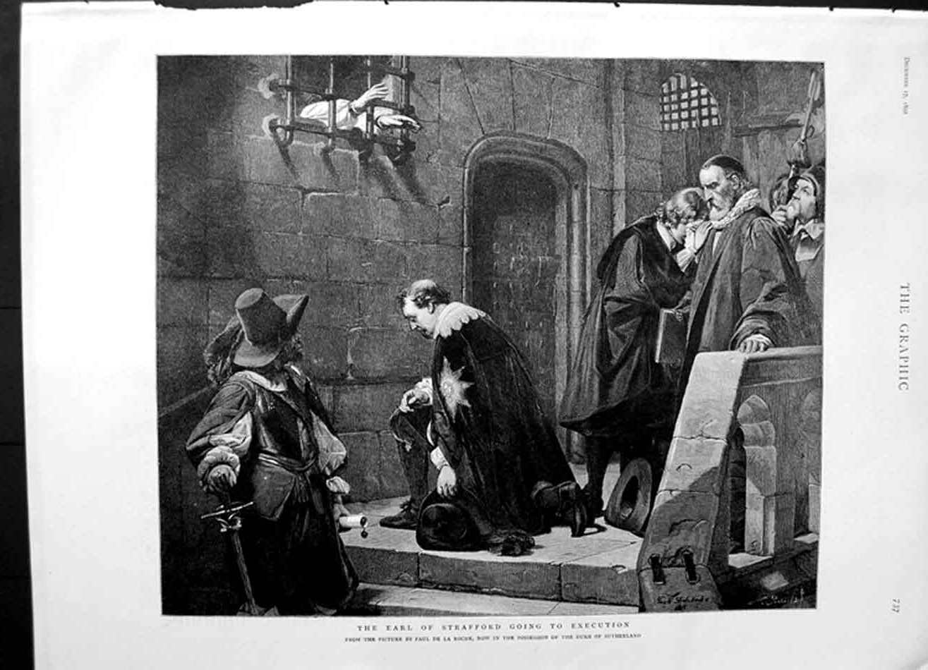 Original Old Antique Print 1892 Scene Earl Strafford Going To Execution Roche