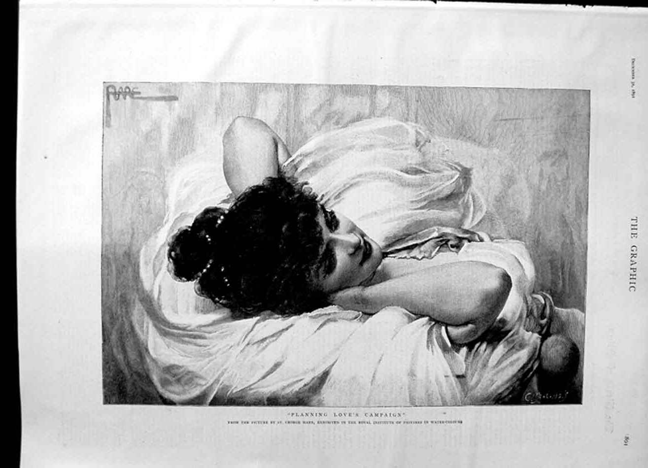Original Old Antique Print 1892 George Hare Fine Art Beautiful Lady Woman 19th