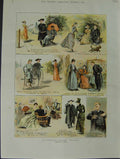 Original Old Antique Print 1892 Parsons Courtship Romance Rev. Nahum Colour