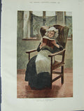 Original Old Antique Print 1892 Colour Lady Sitting In Chair Reading Book 19th