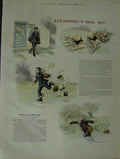 Original Old Antique Print 1892 Story Red Herrings Parcel Post Postman Hounds