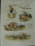 Original Old Antique Print 1892 Story Beauty Far Nor' West Horses Farm Colour