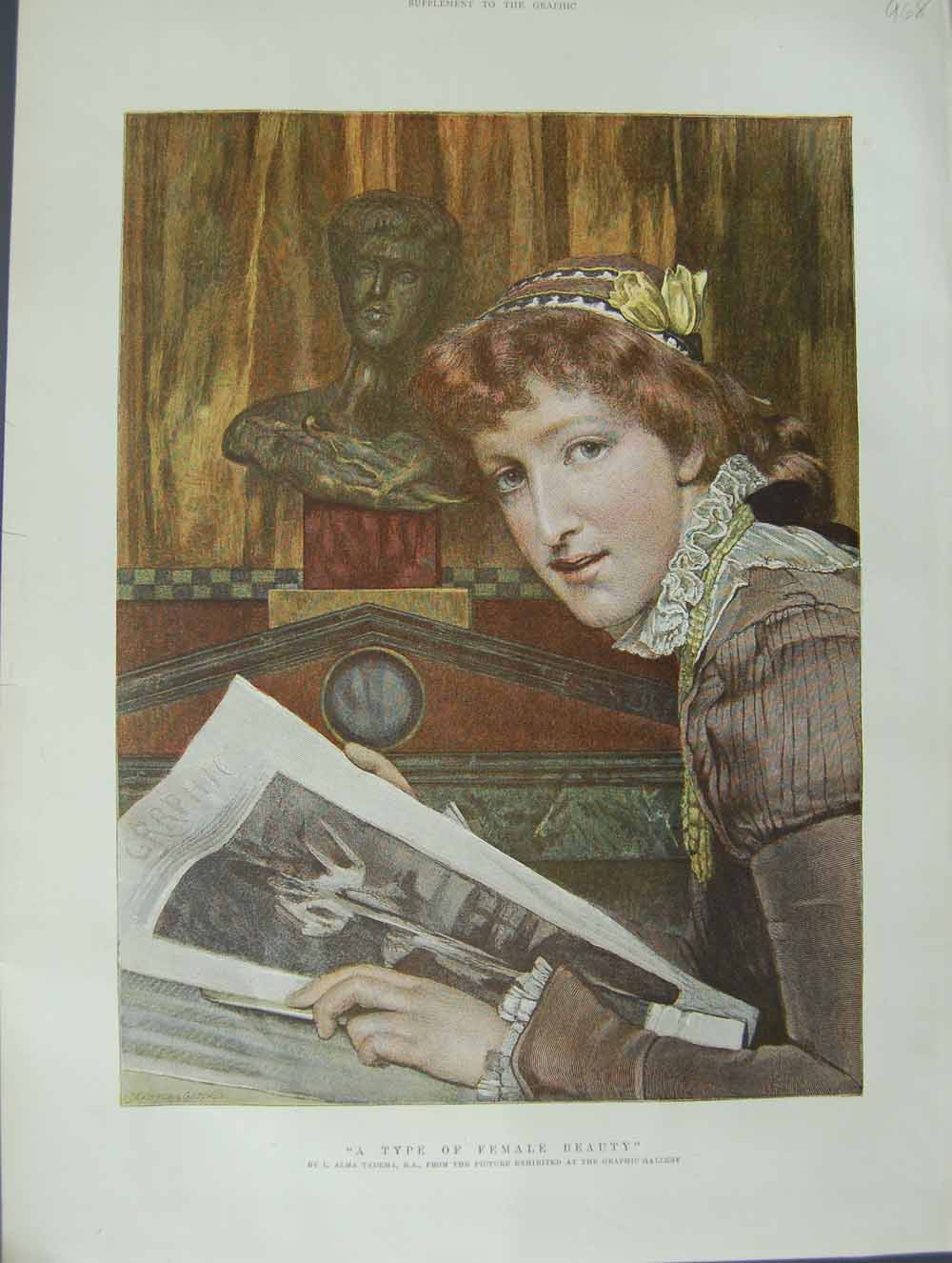 Old Antique Print 1892 Alma Tadema Colour Portrait Beautiful Lady Woman 19th