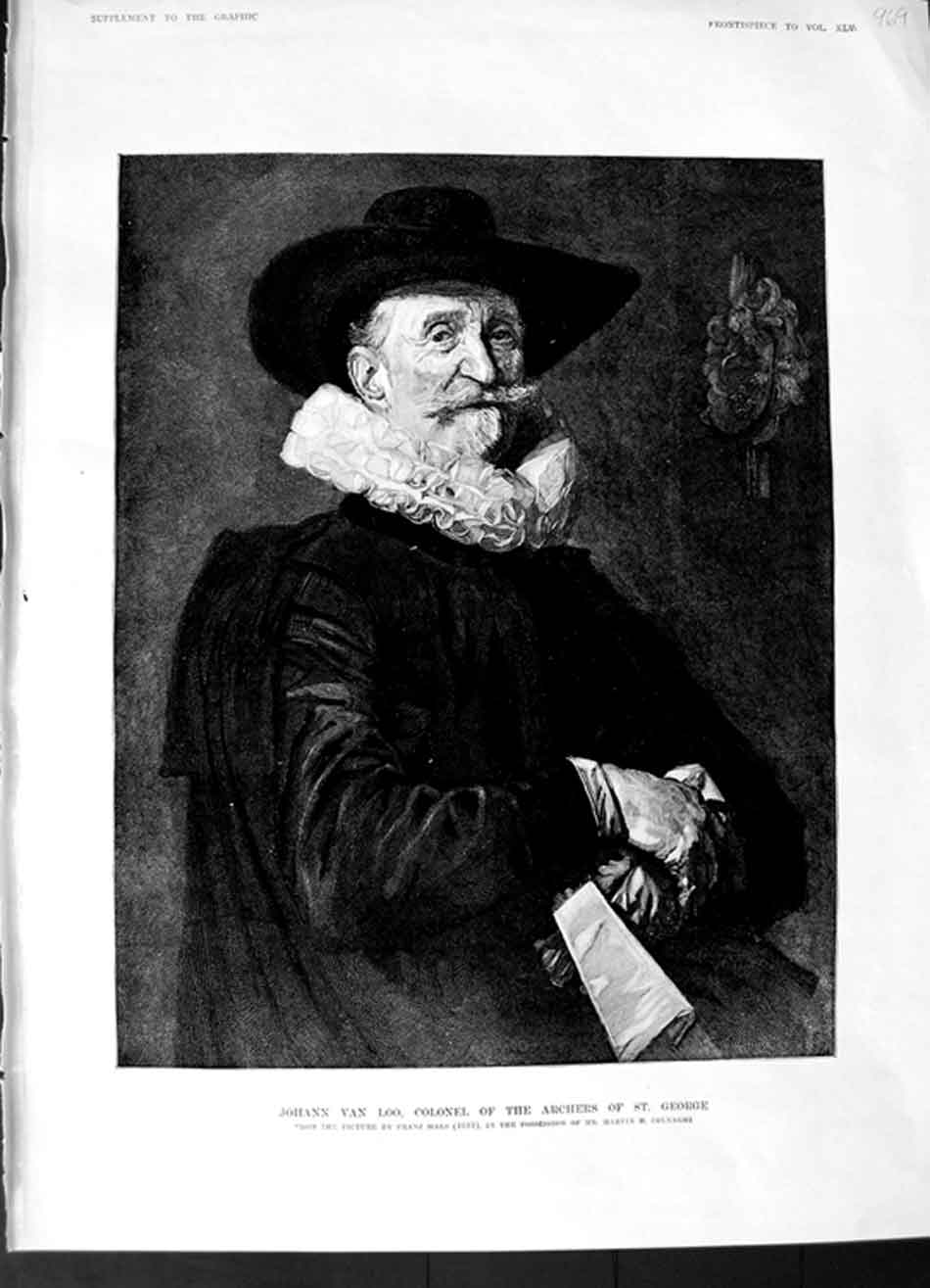 Original Old Antique Print 1892 Portrait Johann Van Loo Colonel Archers George