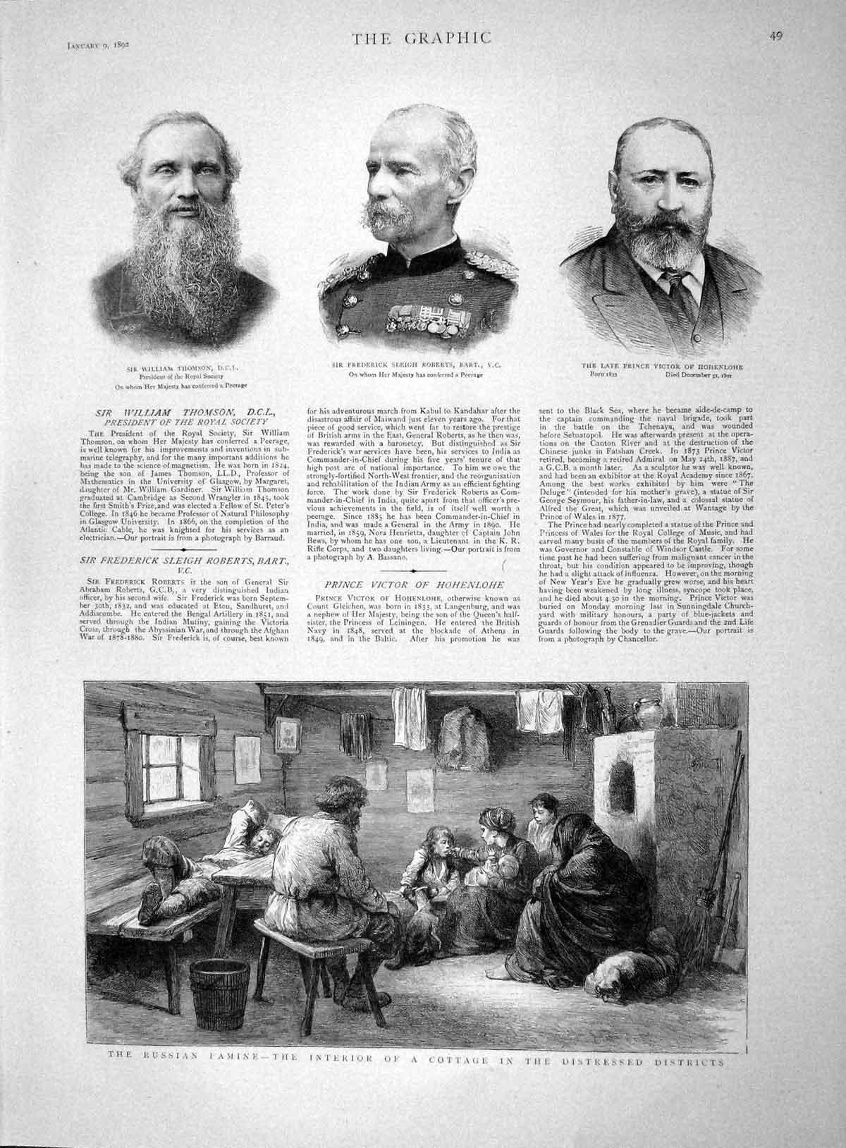 Old Antique Print 1892 Russia Famine Family Thomson Roberts Prince Victor 19th