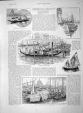 Original Old Antique Print 1892 Ferry Fish Market Timber Boats Giudecca Canal