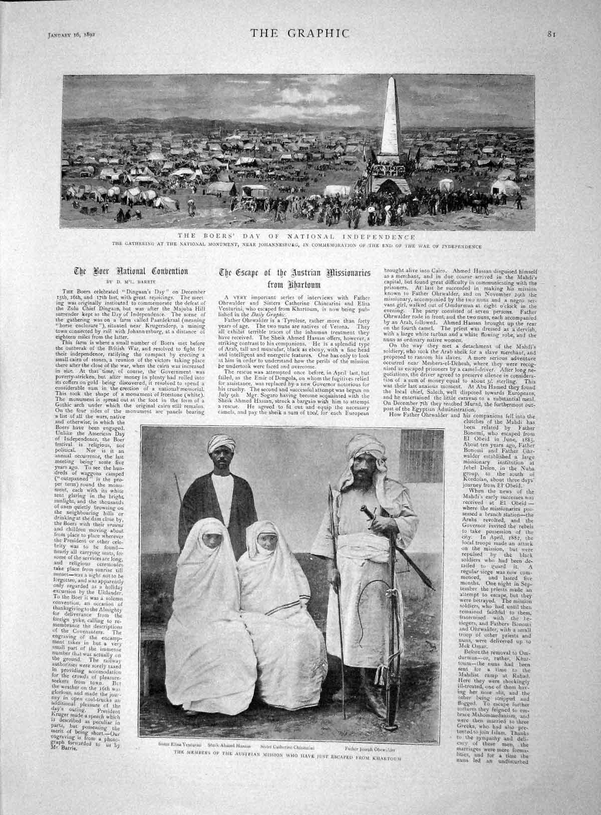 Old Antique Print 1892 Elisa Venturini Sheik Hassan Khartoum Boer'S Day 19th