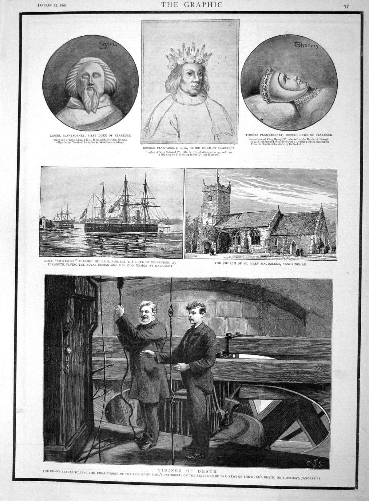 Old Antique Print 1892 Dean Verger Paul'S Cathedral Bell Swiftsure Ship 19th