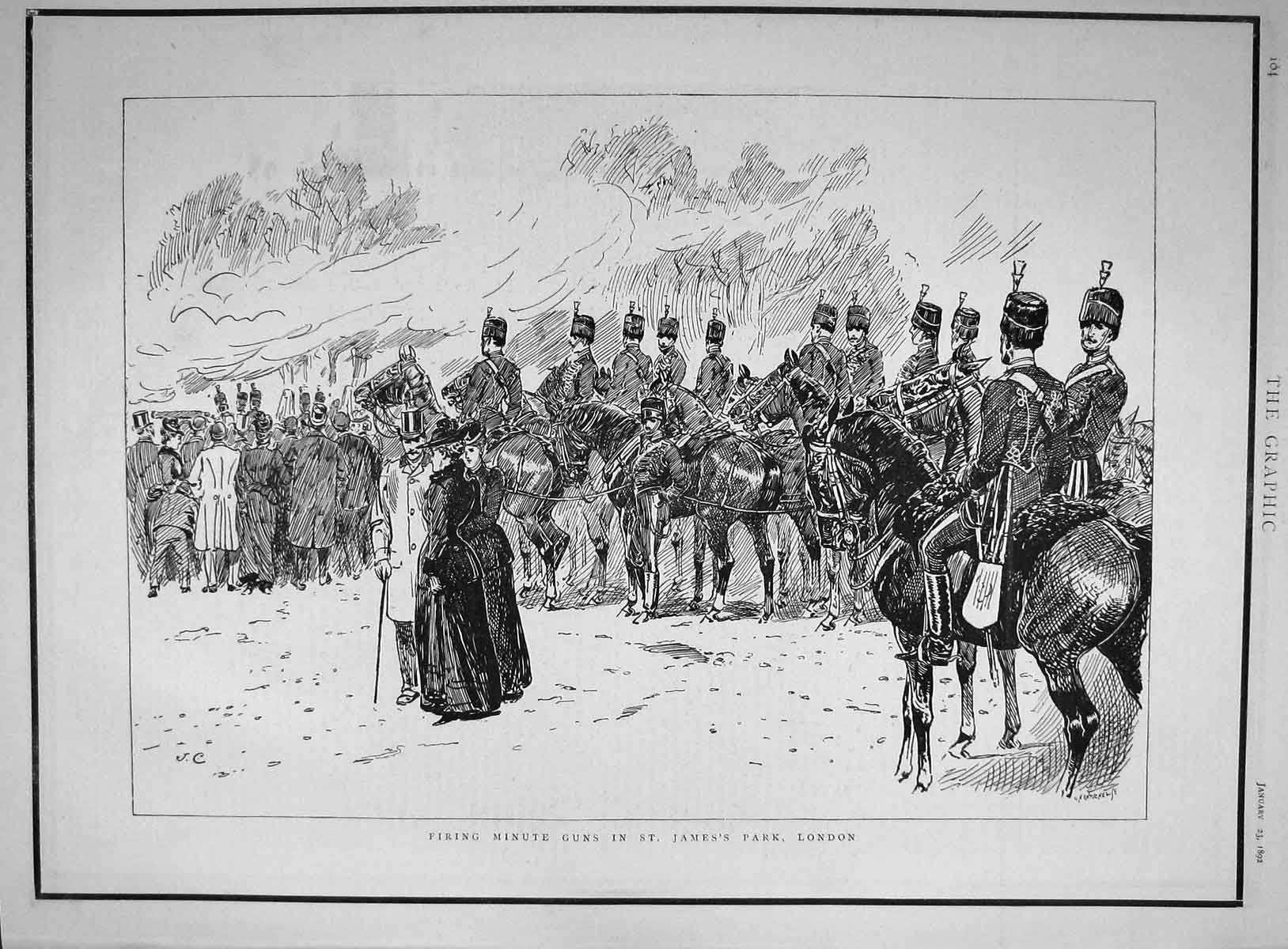 Original Old Antique Print 1892 Siers Firing Minute Guns James'S Park London