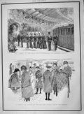Original Old Antique Print 1892 Train Sandringham Windsor Station Duke Clarence