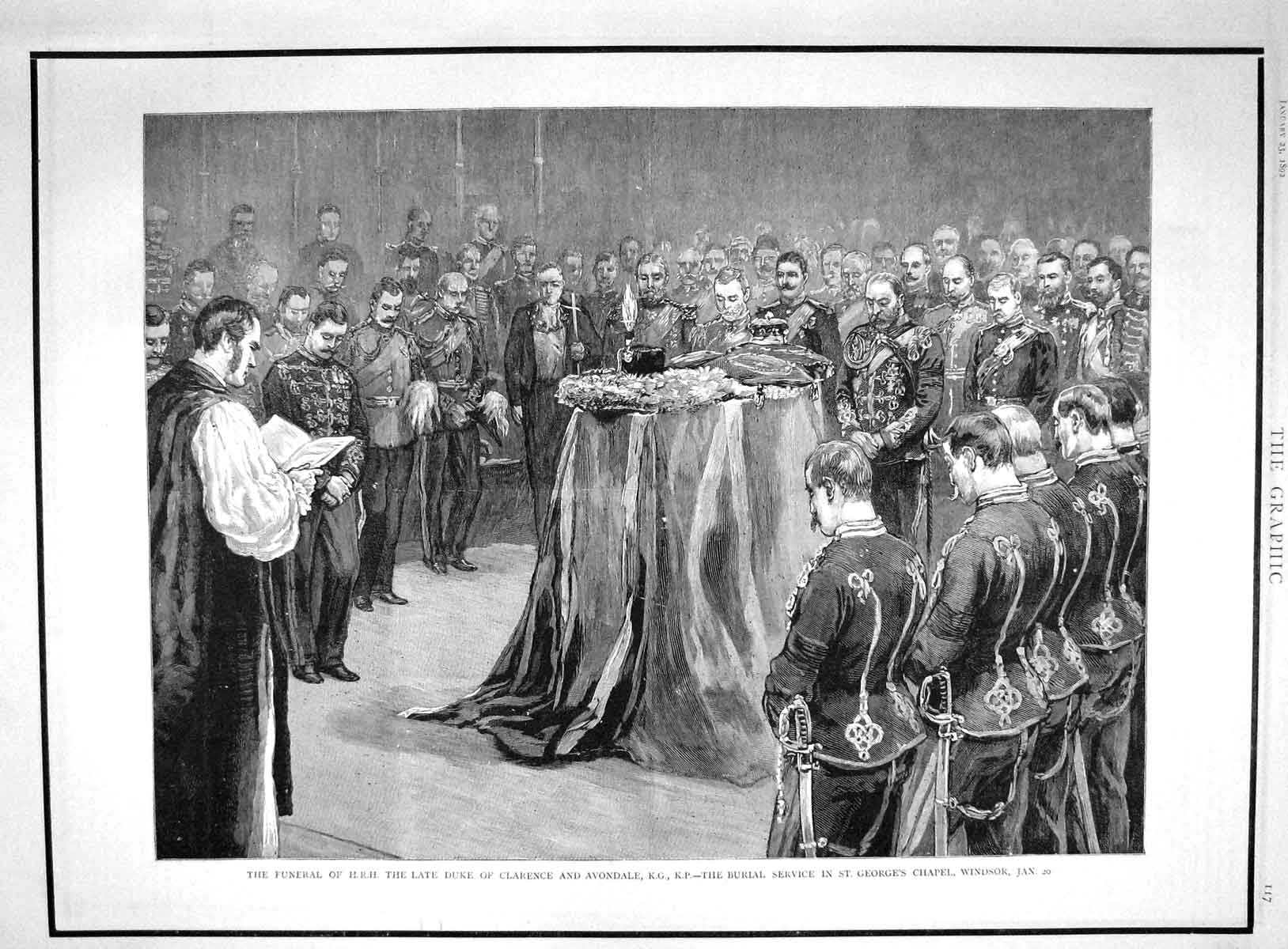 Antique Old Print Ref.90 1892 Funeral Duke Clarence Avondale George'S Windsor