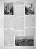Old Antique Print 1892 Kirchheim Capital Teck Watch Tower Lenninger Stein 19th