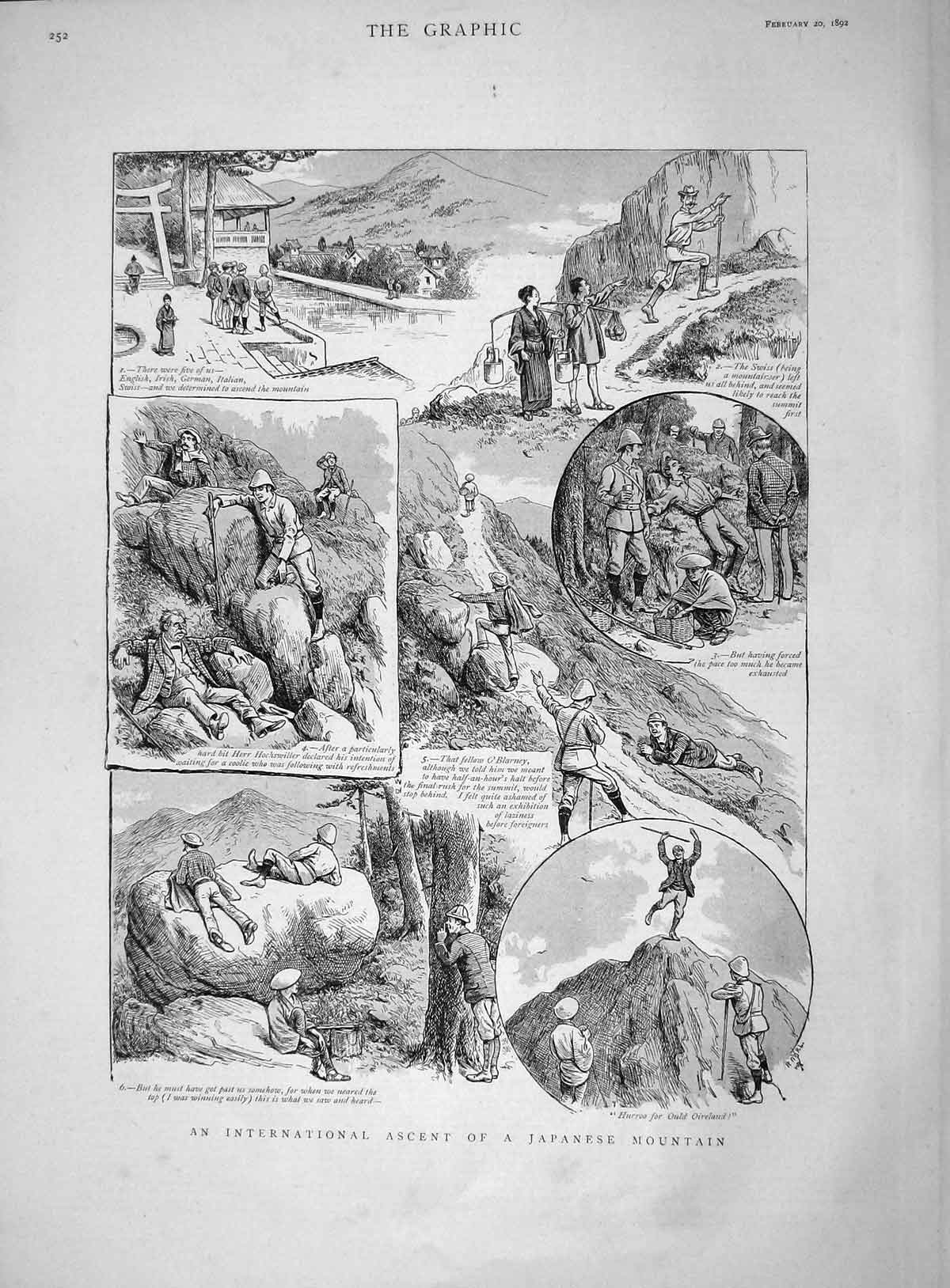 Original Old Antique Print 1892 Ascent Japanese Mountain Siers Hochswiller 19th