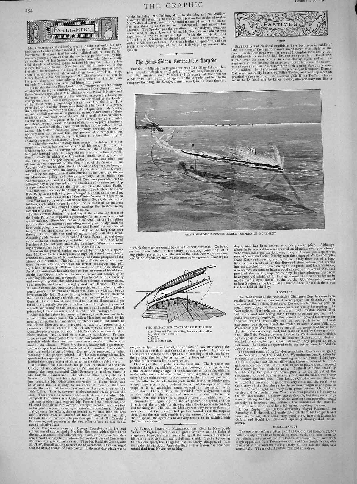 Original Old Antique Print 1892 Sims-Edison Controllable Torpedo Screw Rudder
