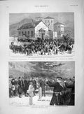 Original Old Antique Print 1892 Funeral Admiral Provo Wallis Navy Church Athens