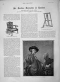 Original Old Antique Print 1892 Portrait Sir Joshua Reyns Sitters Chair Easel