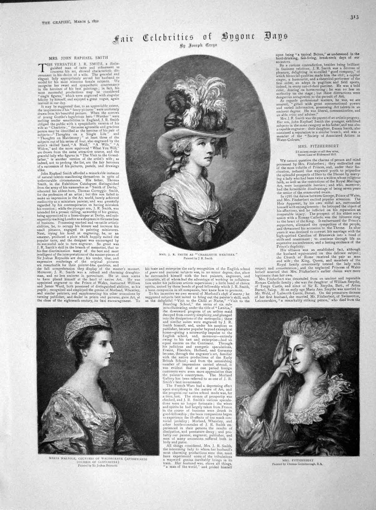 Original Old Antique Print 1892 Smith Charlotte Werther Fitzherbert Maria 19th