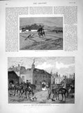 Original Old Antique Print 1892 Hare Coursing Newmarket Heath Rutland Arms Hunt
