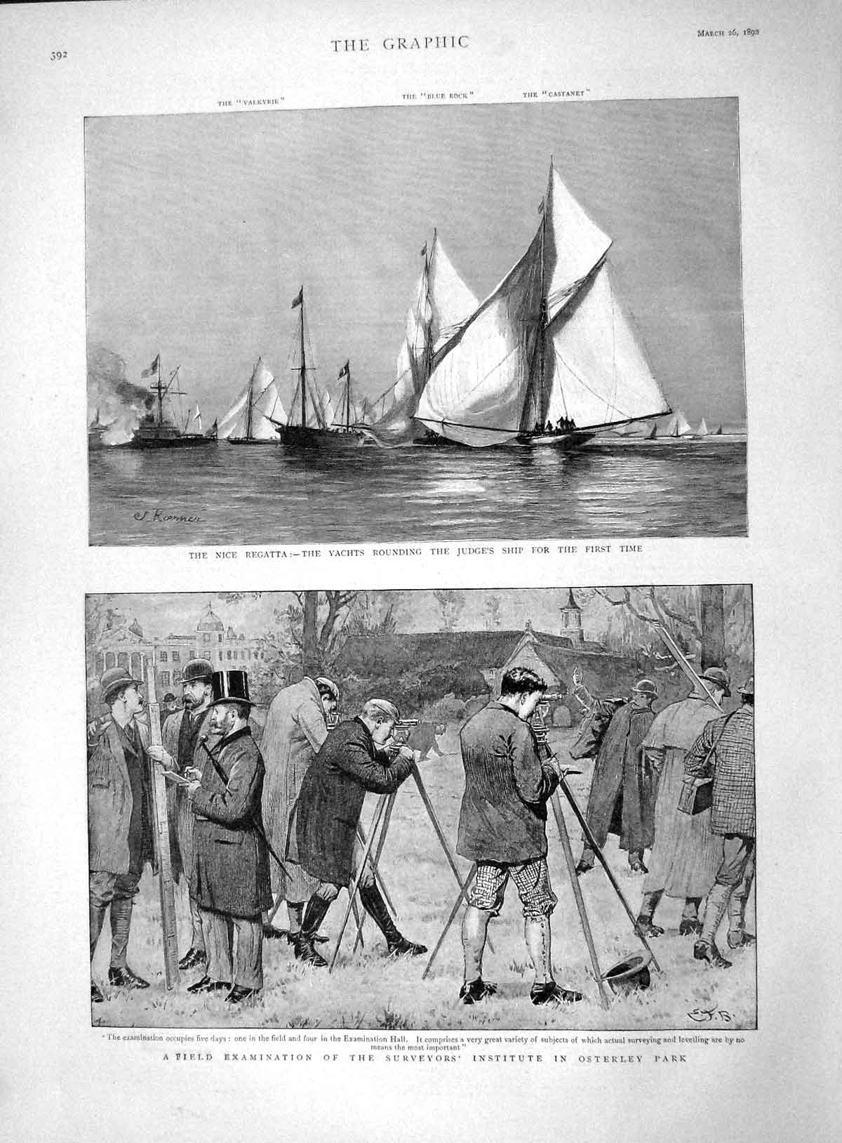 Original Old Antique Print 1892 Nice Regatta Yachts Osterley Park Field Su 19th