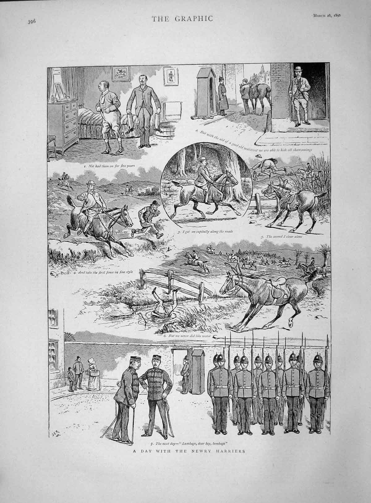 Original Old Antique Print 1892 Newry Harriers Siers Hunting Horse Victorian