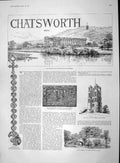 Original Old Antique Print 1892 Chatsworth River Derwent Hunting Tower Mar 19th