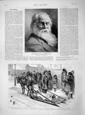 Original Old Antique Print 1892 Walt Whitman America Poet Russia Petersburg 19th