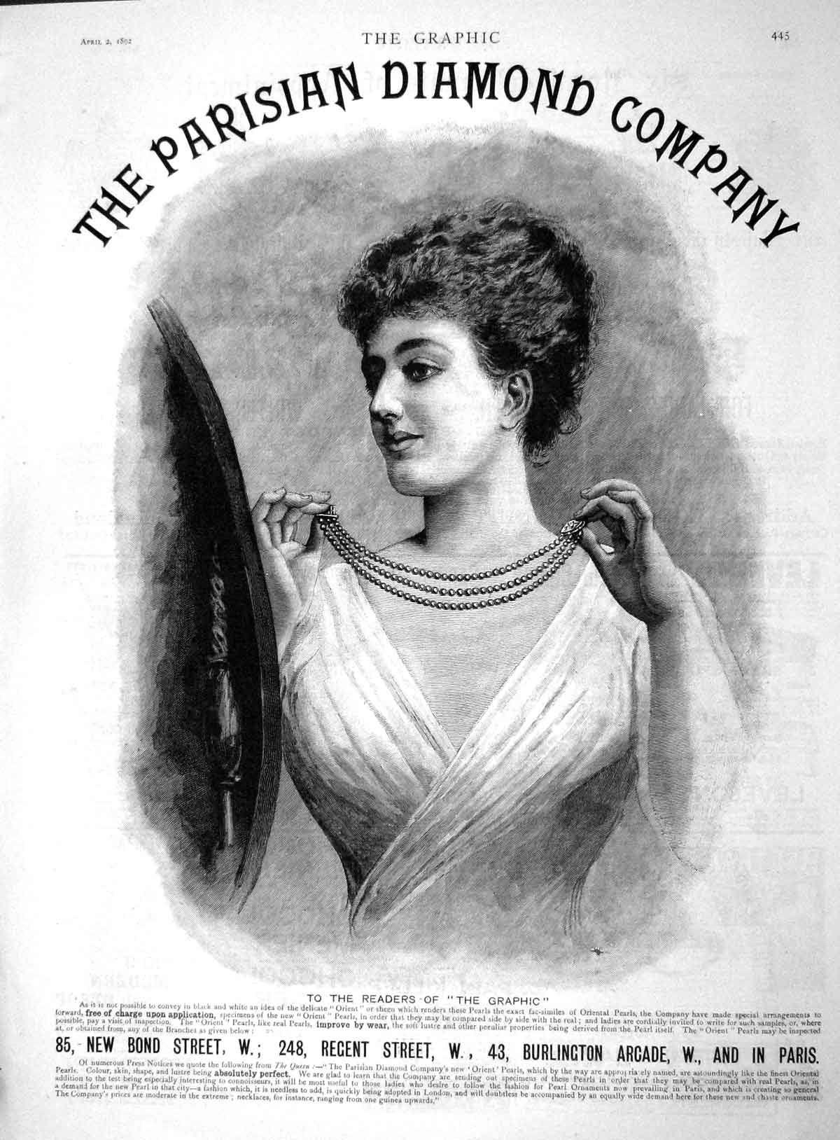 Original Old Antique Print 1892 Advertisement Parisian Diamond Company London