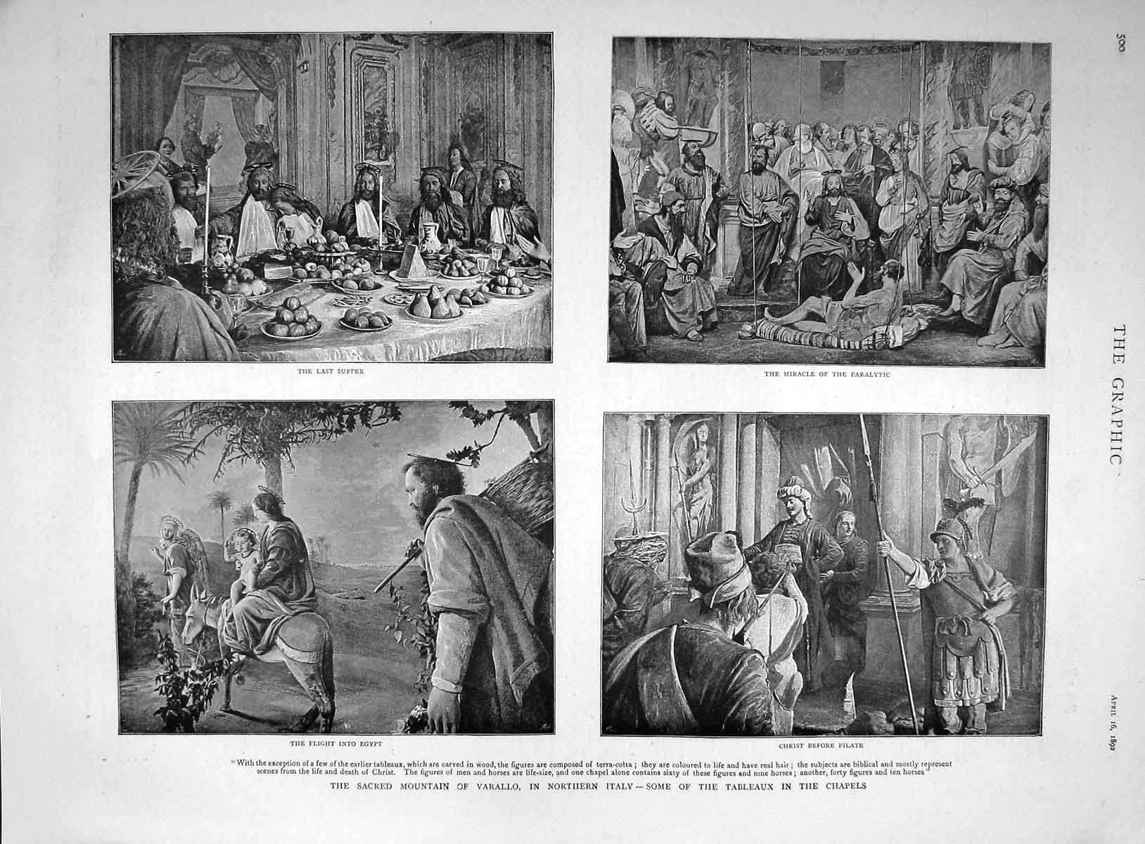 Original Old Antique Print 1892 Sacred Mountain Varallo Northern Italy Tableaux