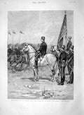 Original Old Antique Print 1892 Egypt Khedive Reviewing Troops Siers War 19th