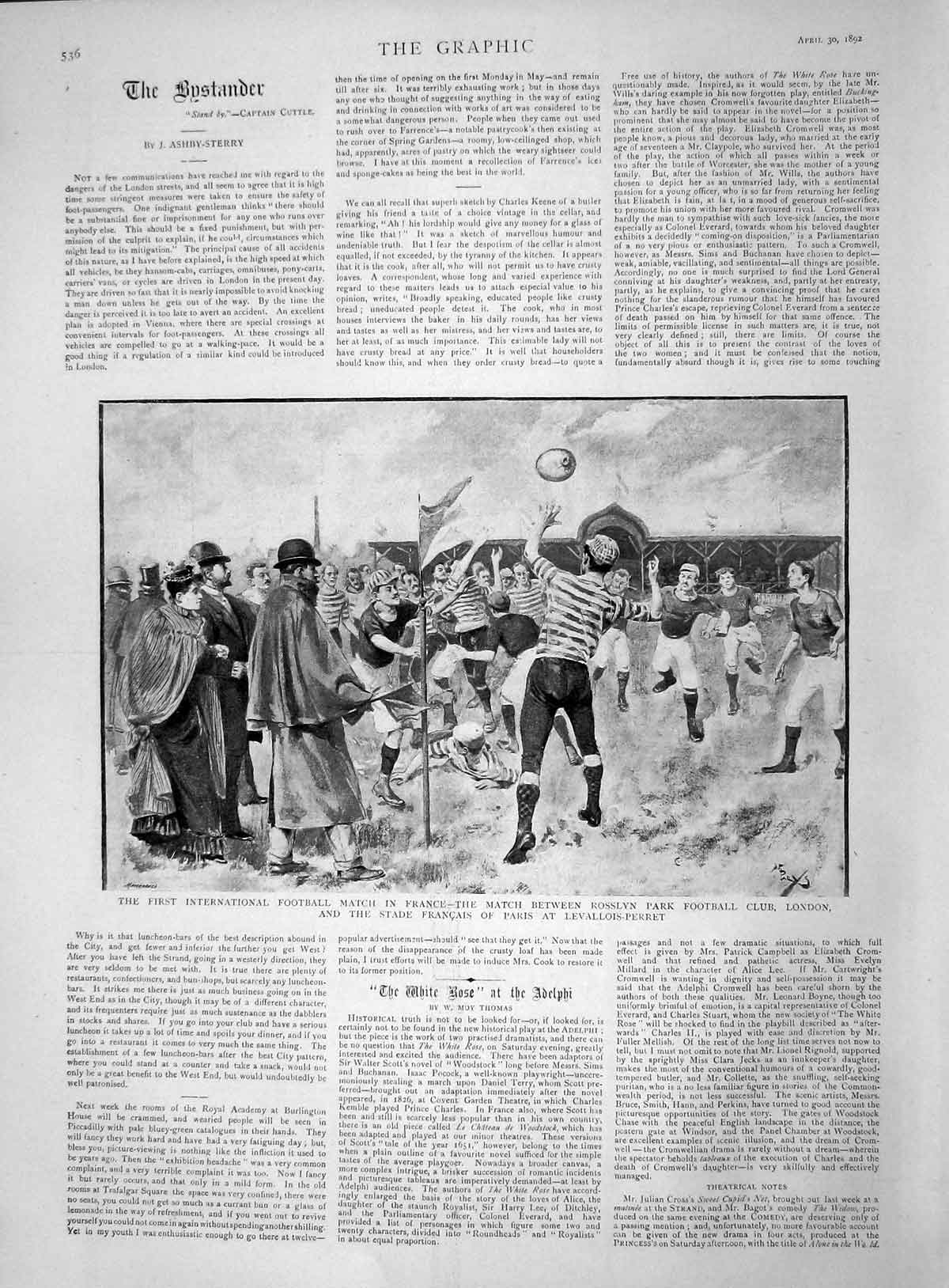 Original Old Antique Print 1892 Football France Rosslyn London Levallois 19th