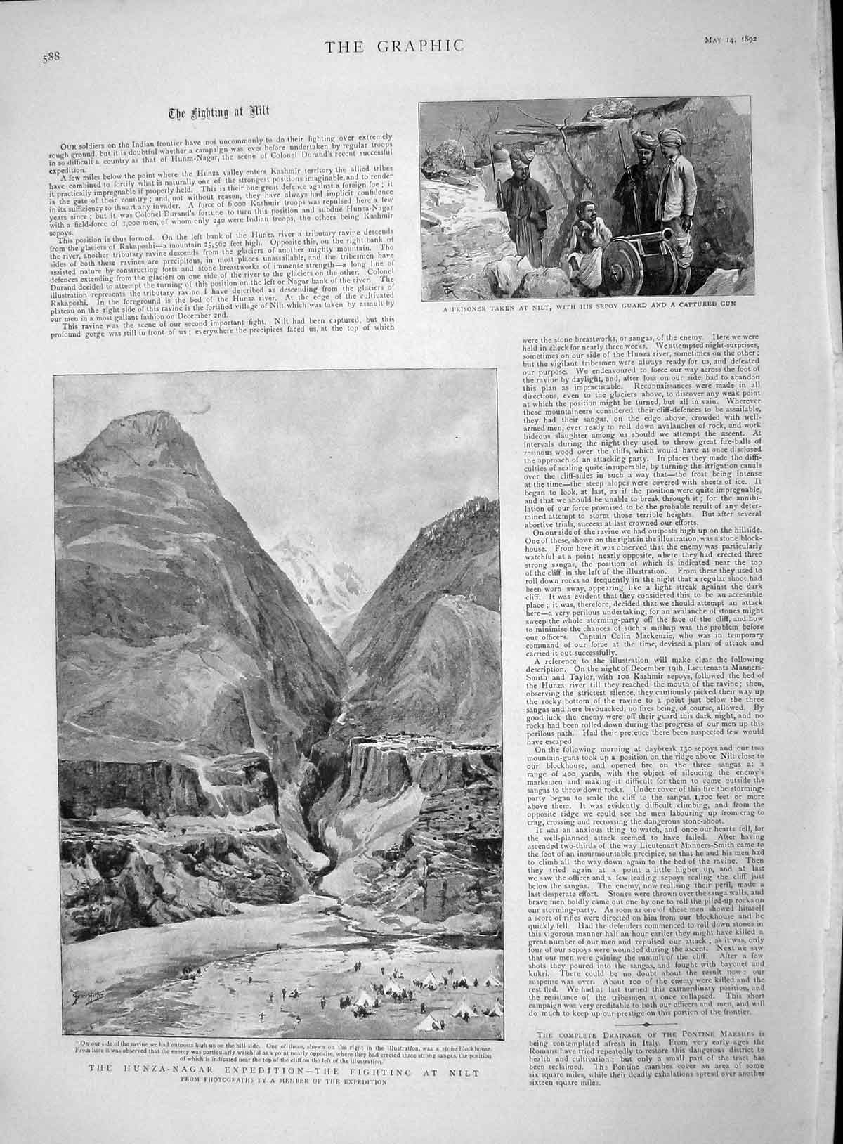 Original Old Antique Print 1892 Hunza-Nagar Prisoner Nilt Sepoy Guard Mo 19th