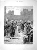 Original Old Antique Print 1892 Lord Warkworth Garden Party Alnwick Victorian