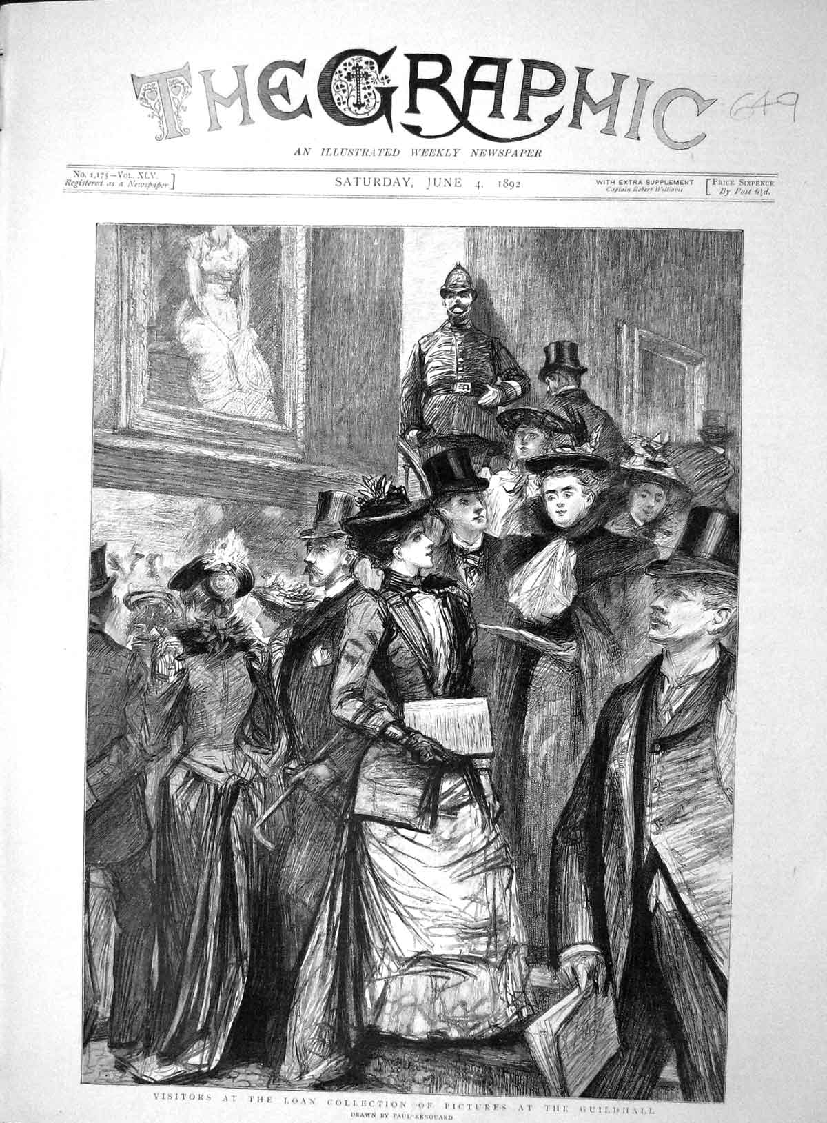 Original Old Antique Print 1892 Visitors Loan Collection Pictures Guildhall Art