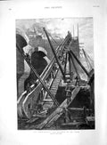 Original Old Antique Print 1892 Tower Bridge Progress Work Engineerin Victorian