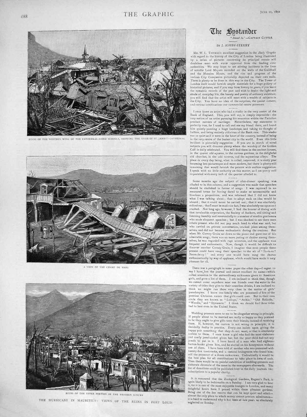Original Old Antique Print 1892 Hurricane Mauritius Ruins Port Louis Cha 19th