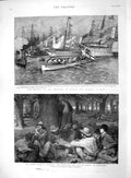 Original Old Antique Print 1892 Emperors Russia Germany Kiel Ships Australia