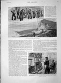 Original Old Antique Print 1892 Coastguard Watch Room Cutlass Drill Look 19th