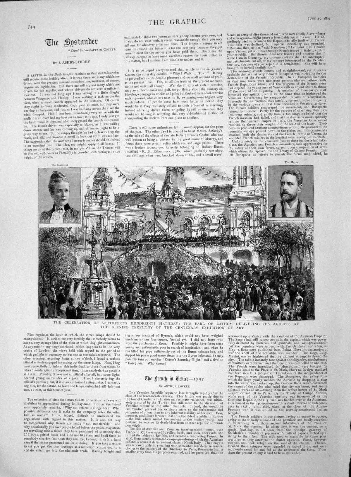Original Old Antique Print 1892 Southport Earl Lathom Centenary Exhibit 19th