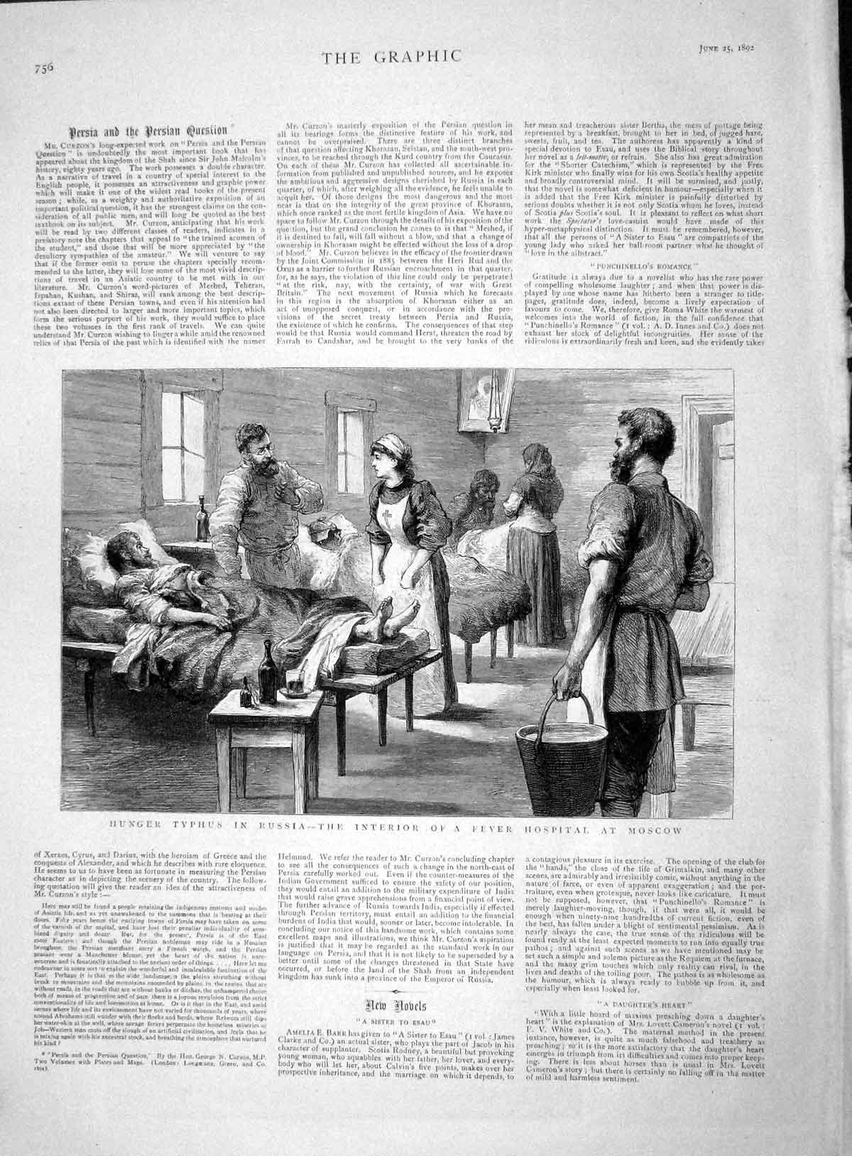Old Antique Print 1892 Hunger Typhus Russia Fever Hospital Moscow Nurses 19th