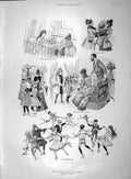 Original Old Antique Print 1892 New Year'S Day Paris France Children Dancing