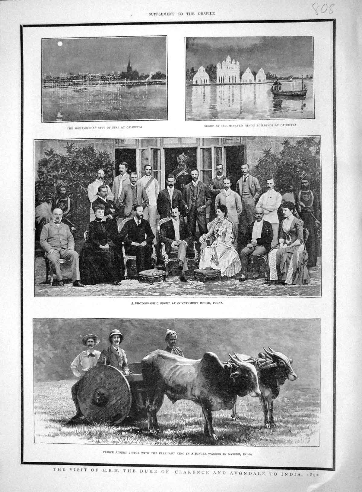 Old Antique Print 1892 Duke Clarence Avondale India Calcutta Poona Victor 19th