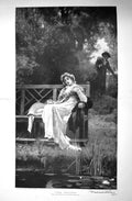 Original Old Antique Print 1892 Marcus Stone Fine Art Return Lady Bench Lak 19th